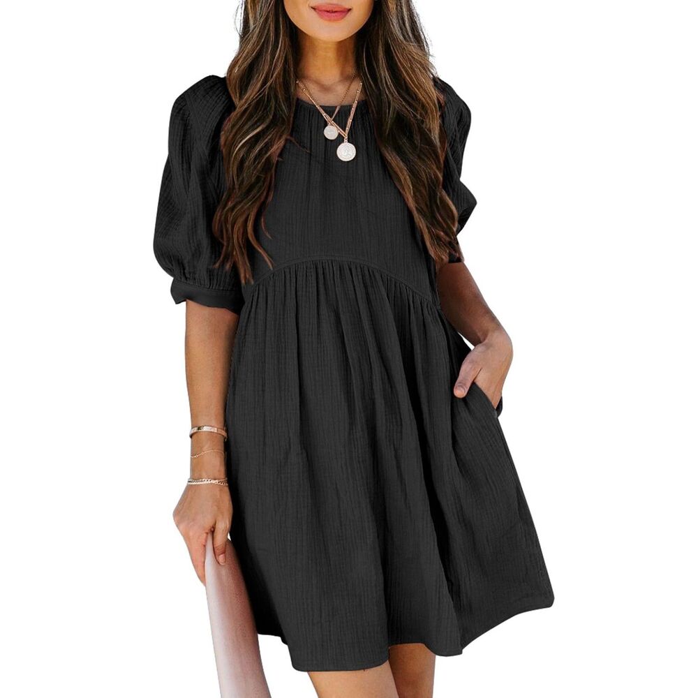 Crewneck Bubble Sleeve Cute Mini Babydoll Dress, size medium, 6K-143D022